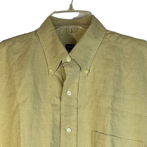 Jos A Bank Linen Shirt Mens Medium  Travelers Collection Button Up tan 100% - Picture 2 of 6